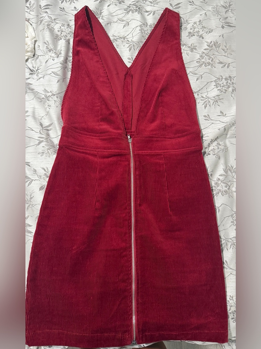 H&M Burgundy Corduroy Zip-Front Mini Dress
